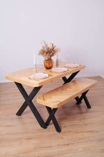 Cleoda Golden Oak Rustic Dining Table with X type Legs