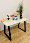 Cleoda White Desk with Black Trapezium Legs