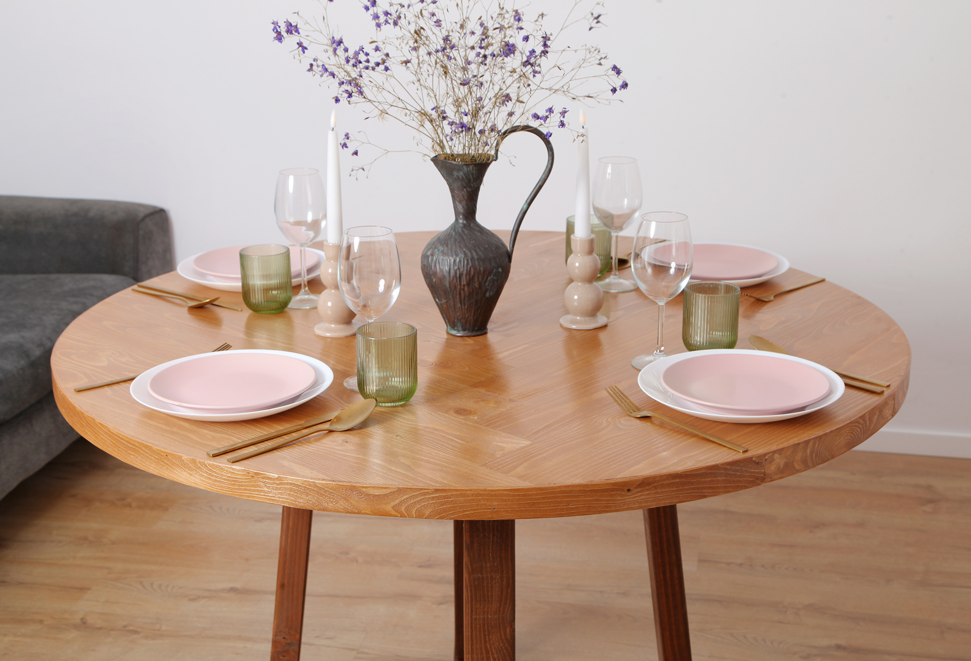 Cleoda round dining table dark oak with walnut legs 1 RES