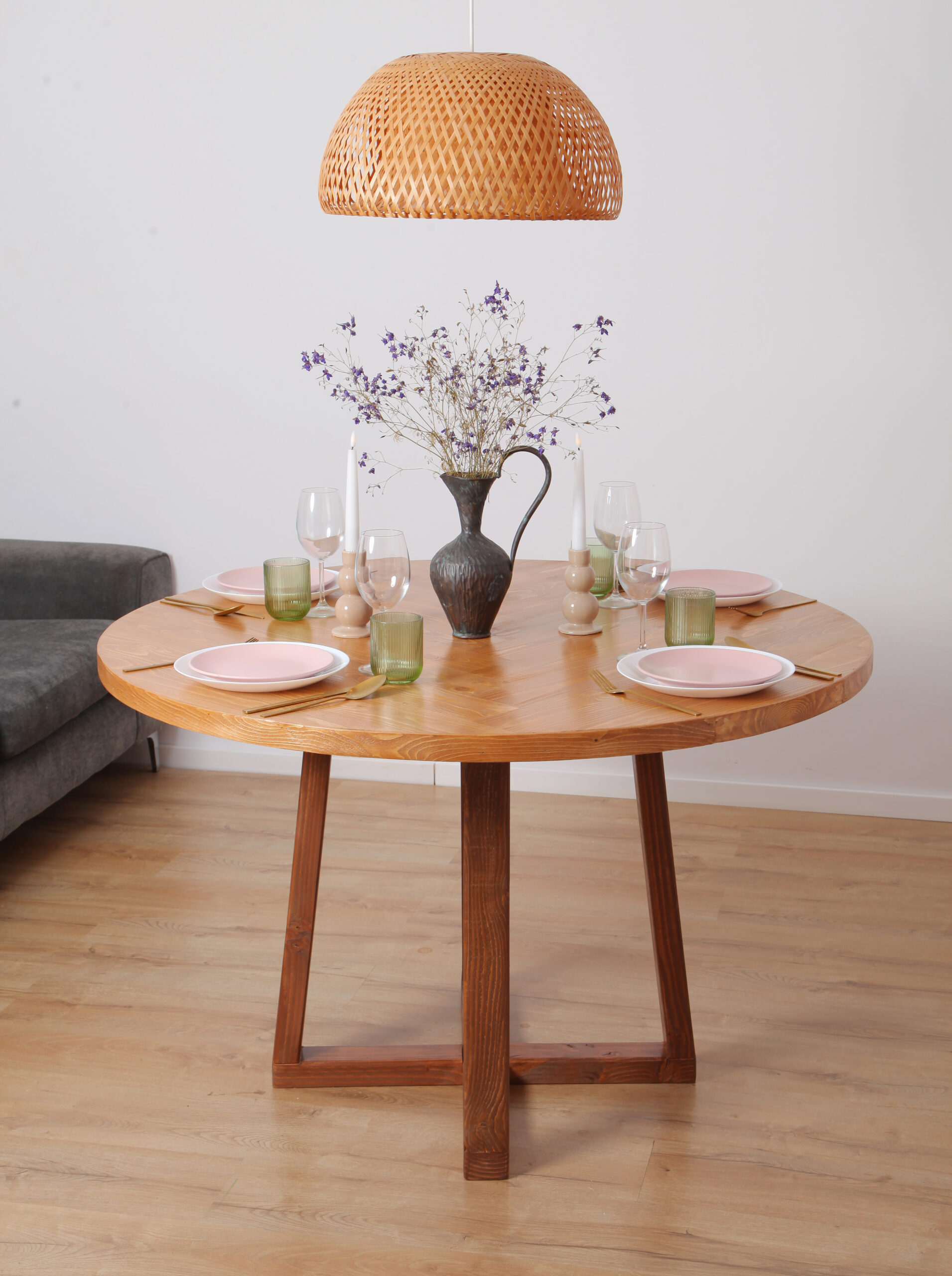 Cleoda round dining table dark oak with walnut legs 2 RES