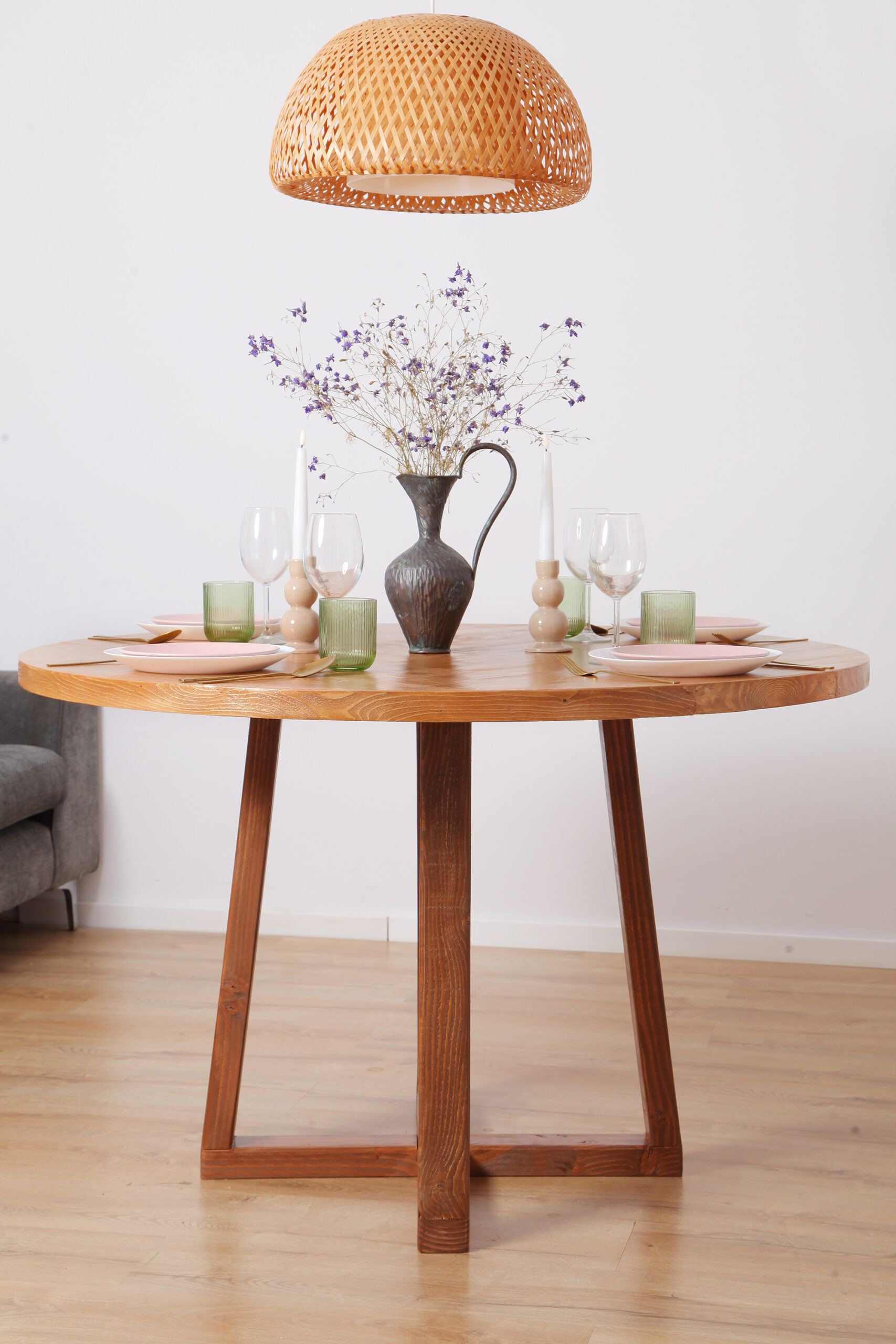Cleoda round dining table dark oak with walnut legs 4 RES