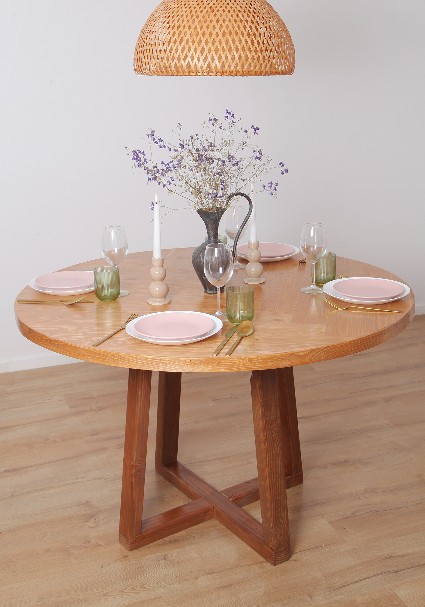 Cleoda round dining table dark oak with walnut legs 5 RES