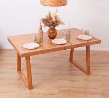 Cleoda Goldline Walnut Rustic Dining Table with Wooden Legs