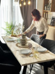 Cleoda Chevron Dining Table with Black Trapezoid Legs